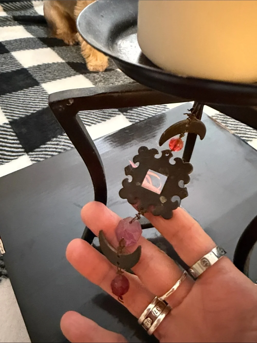 Rustic Black Metal Candle Holder with Ivory Pillar Candle